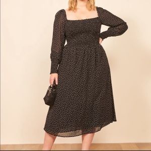 Reformation Rowan Midi Dress Black White Polka Dot